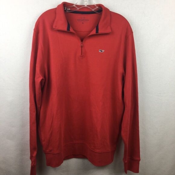 Vineyard Vines Red Cotton Quarter Zip V Neck Long Sleeve Sweater M - Picture 2 of 6